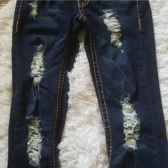 LA Idol embellished Jeweled distressed Stretchy Dark Wash Jeans Women’s Size 1 - Picture 7 of 15